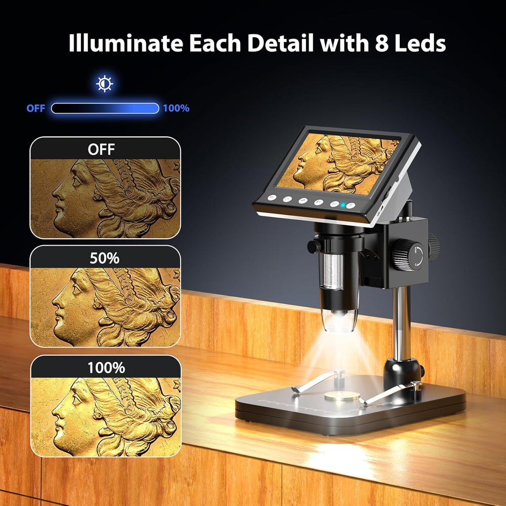 4.3'' IPS 1000X Magnification Digital Microscope with 8 Adjustable LEDs I85284