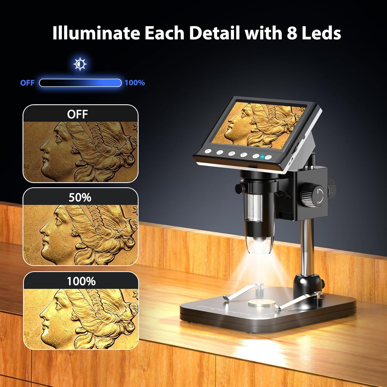 4.3'' IPS 1000X Magnification Digital Microscope with 8 Adjustable LEDs I85284