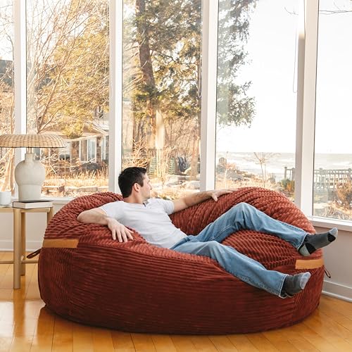 Deep Terracotta Corded Plush 6 feet Foam Filled Bean Bag Chair with Removable Cover T400448