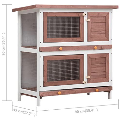 Gray Wood Pet Rabbit Hutch with Mesh Door and Green Roof F387