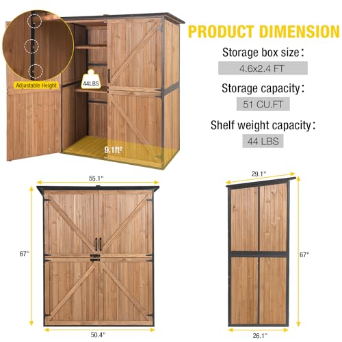 Outdoor Storage Shed with Metal Frame and Adjustable Shelfs (Brown) Z856
