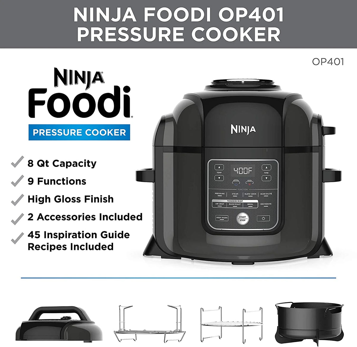 Restored 8-Quart 9-in-1 Deluxe XL Pressure Cooker and Air Fryer H320