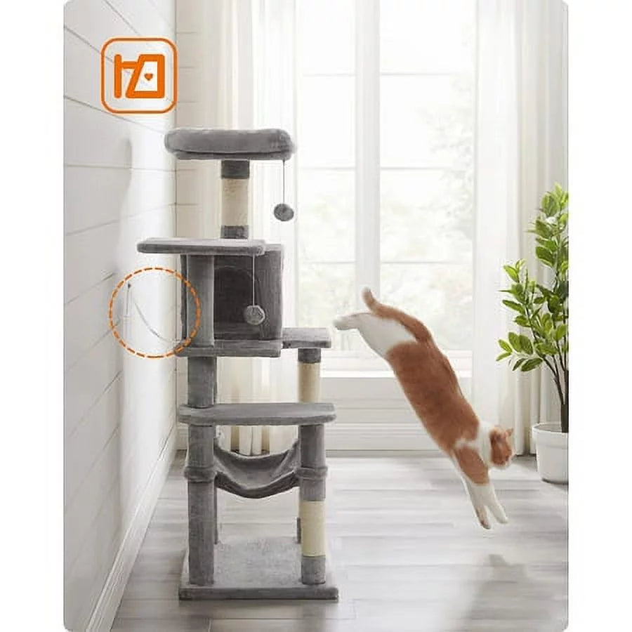 Light Gray Cat Tree with Scratching Posts Hammock B54979