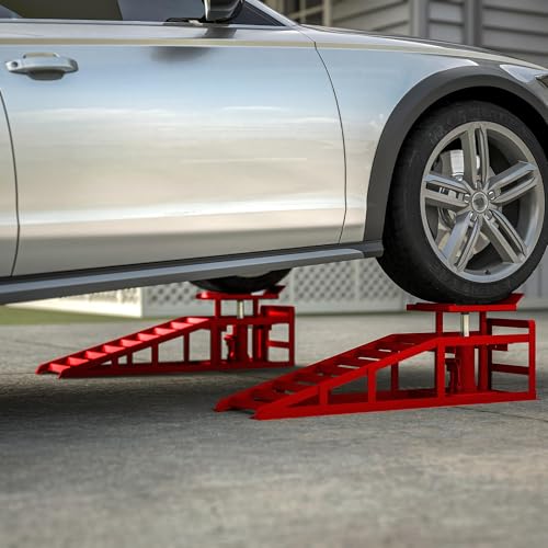 2 Pack Hydraulic Car Ramps 5T 10000lbs Low Profile Lift Height 11.61-16.21 Inches J584157