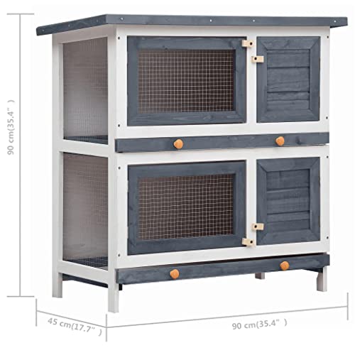 Gray Wood Pet Rabbit Hutch with Mesh Door and Green Roof F387