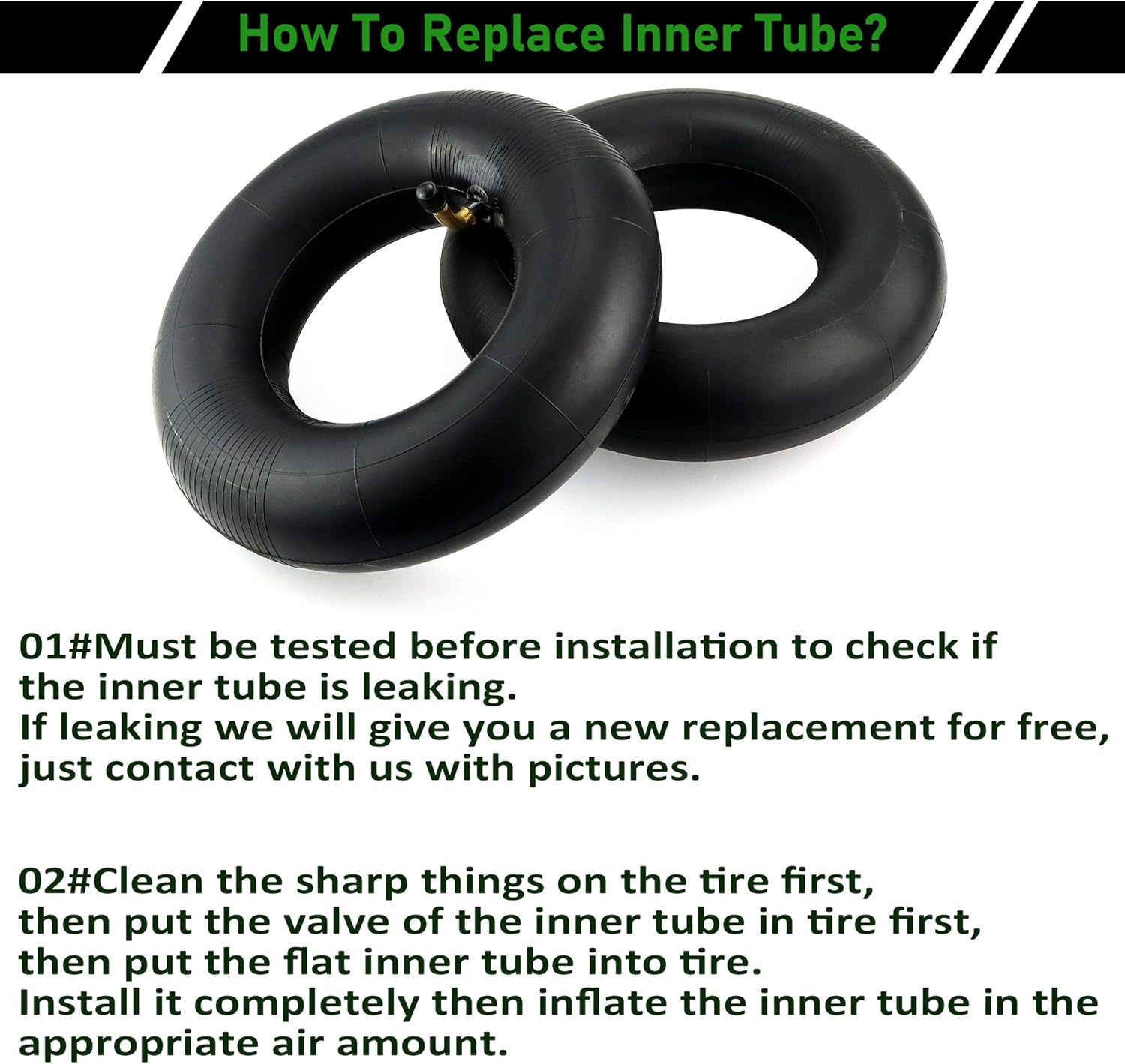 2 Pack Heavy Duty Replacement Inner Tubes with TR-13 Straight Metal Air Valve Stem Q11522