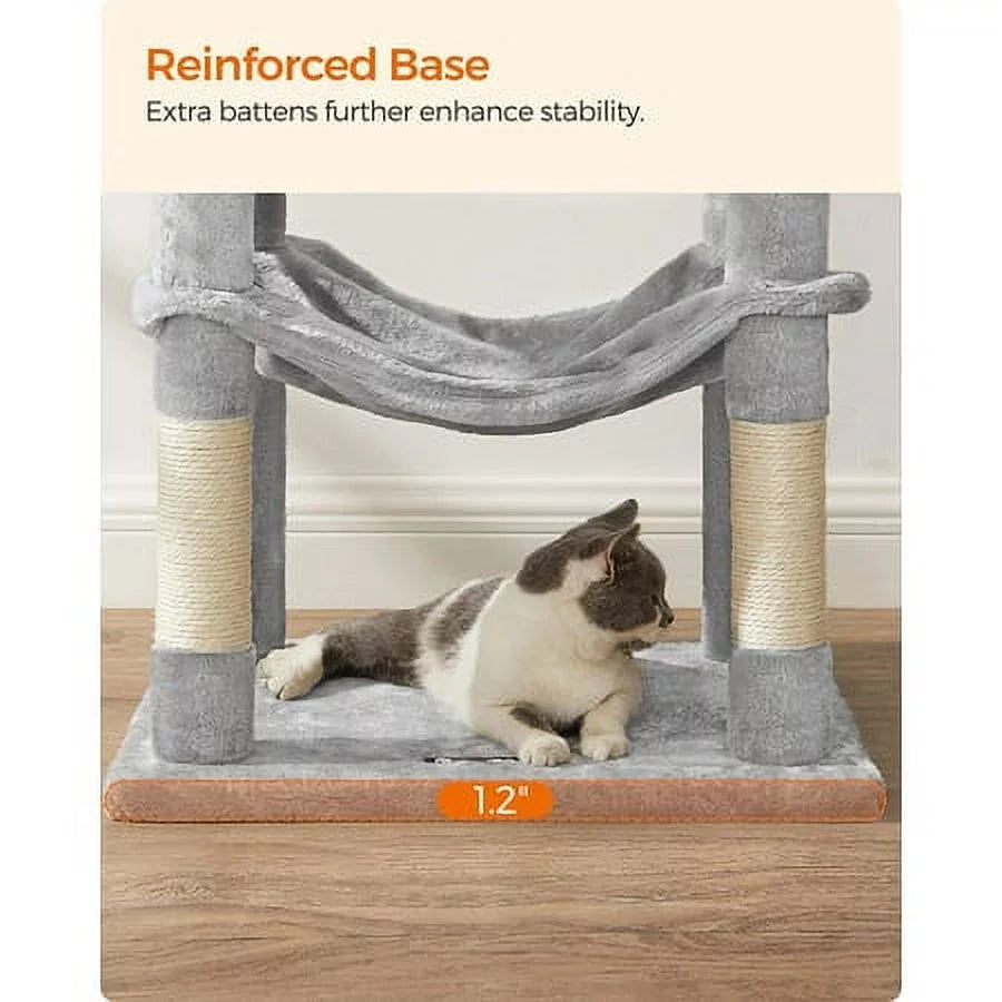 Light Gray Cat Tree with Scratching Posts Hammock B54979