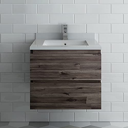 24 Inch Wall Hung Bathroom Vanity with Quartz Countertop and Ceramic Sink U193