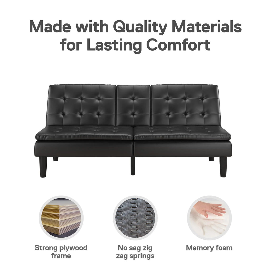 Black Faux Leather Memory Foam Futon with Cupholder and USB O2438