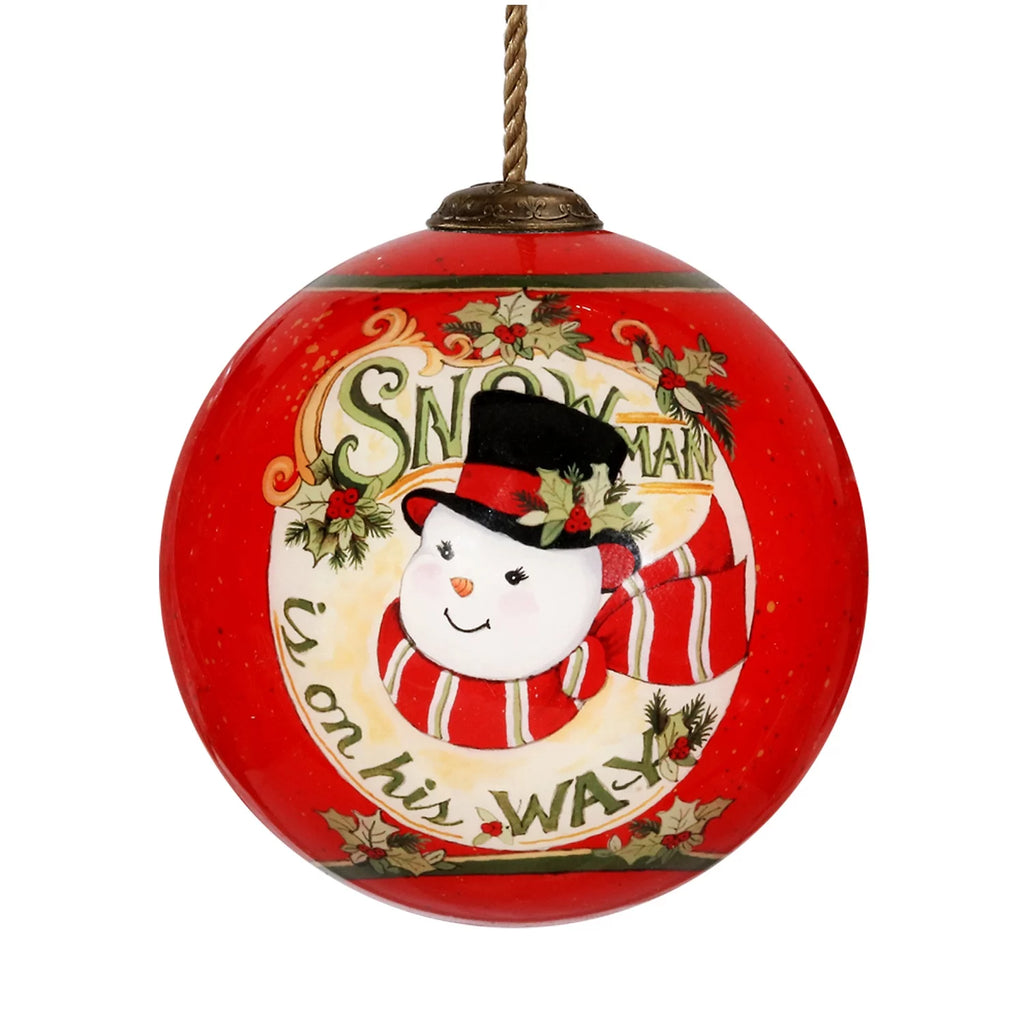 3" Red and White Snowman Christmas Glass Ball Ornament R762