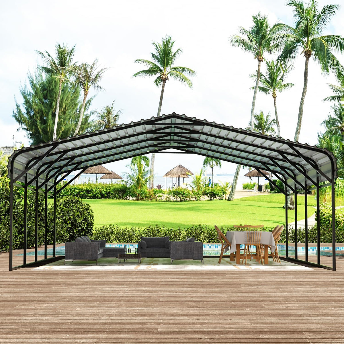 20' x 20' Metal Carport with Galvanized Steel Roof, Grey S636977