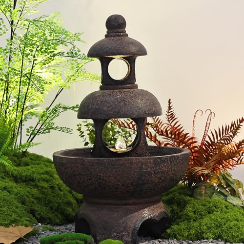 Gray 35.5 inch Outdoor Garden Water Fountain with LED Lights & Pump Q167