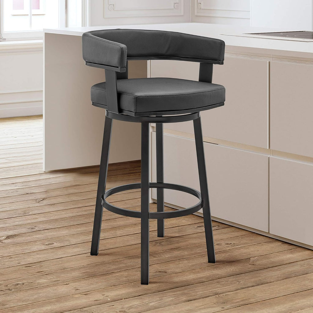 Black Faux Leather Bar Height Swivel Bar Stool G974