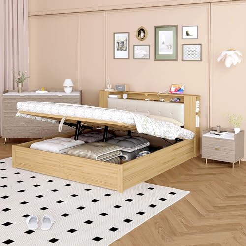 Queen Size Upholstered Platform Bed with Storage Nightstand and 6 Drawers Dresser Cabinet Q448