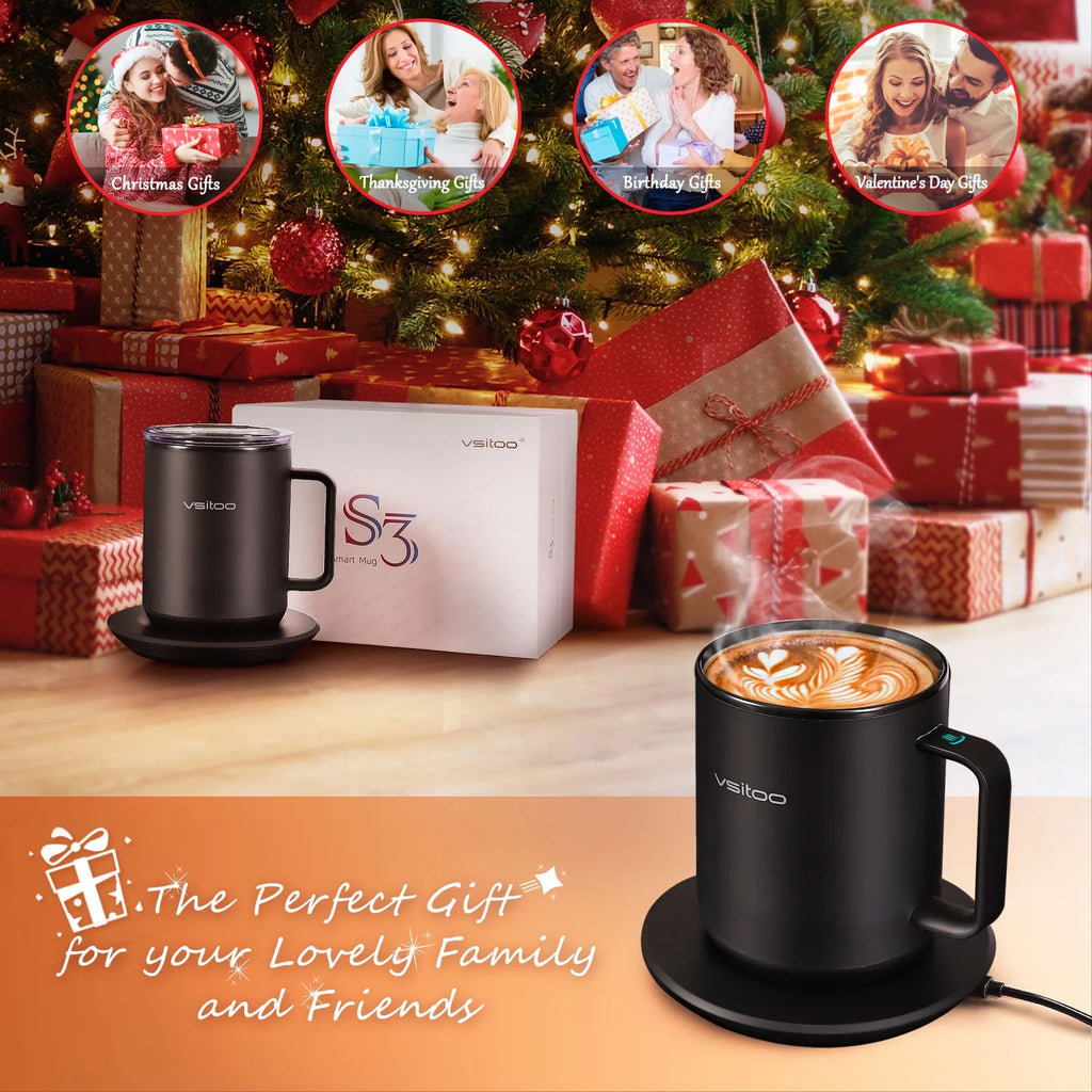 Black Self Heating Coffee Mug 10 oz with Lid P369
