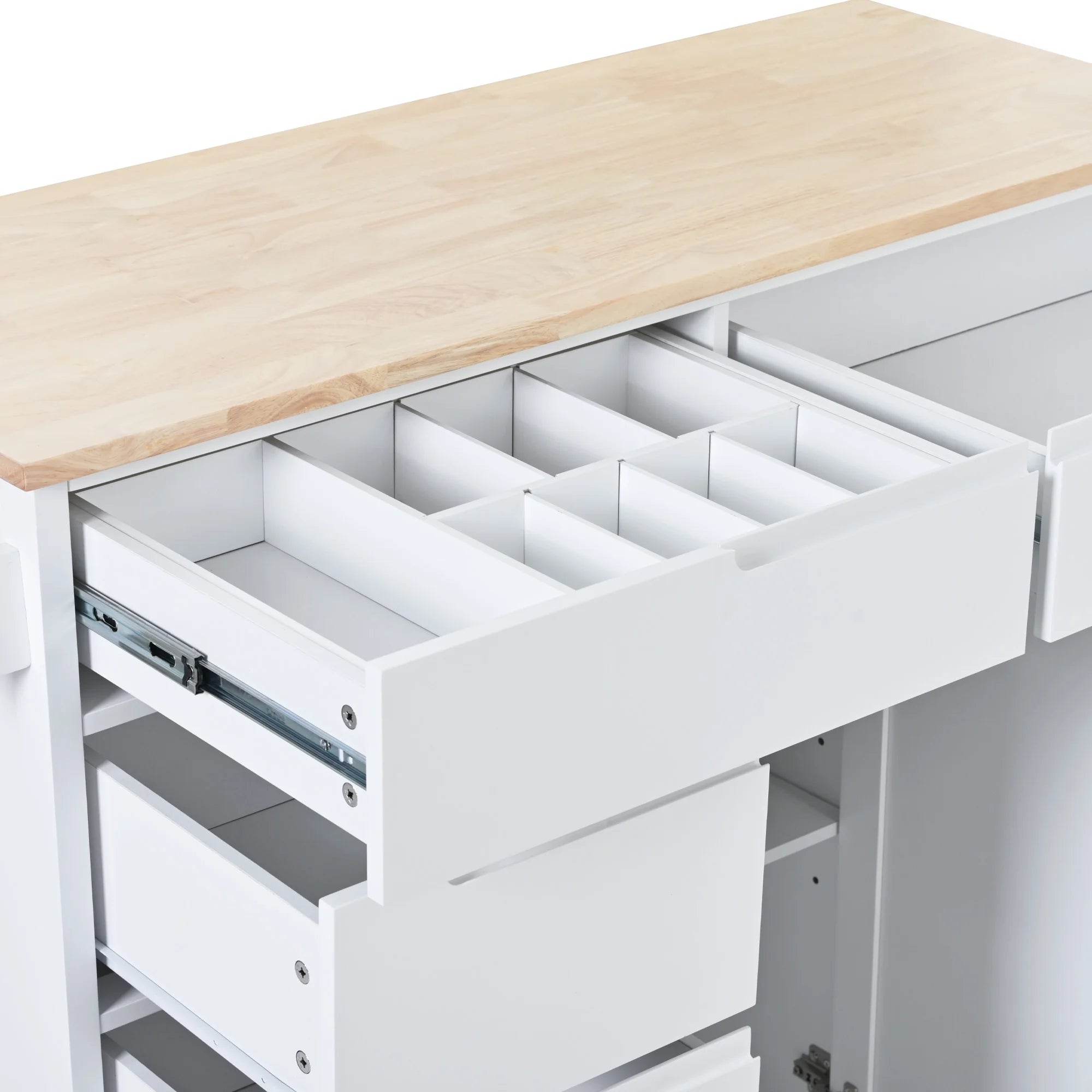Rolling Kitchen Island with Storage, Rubber Wood Mobile Kitchen Cart with Lockable Wheels, Drawers, Shelves T324419