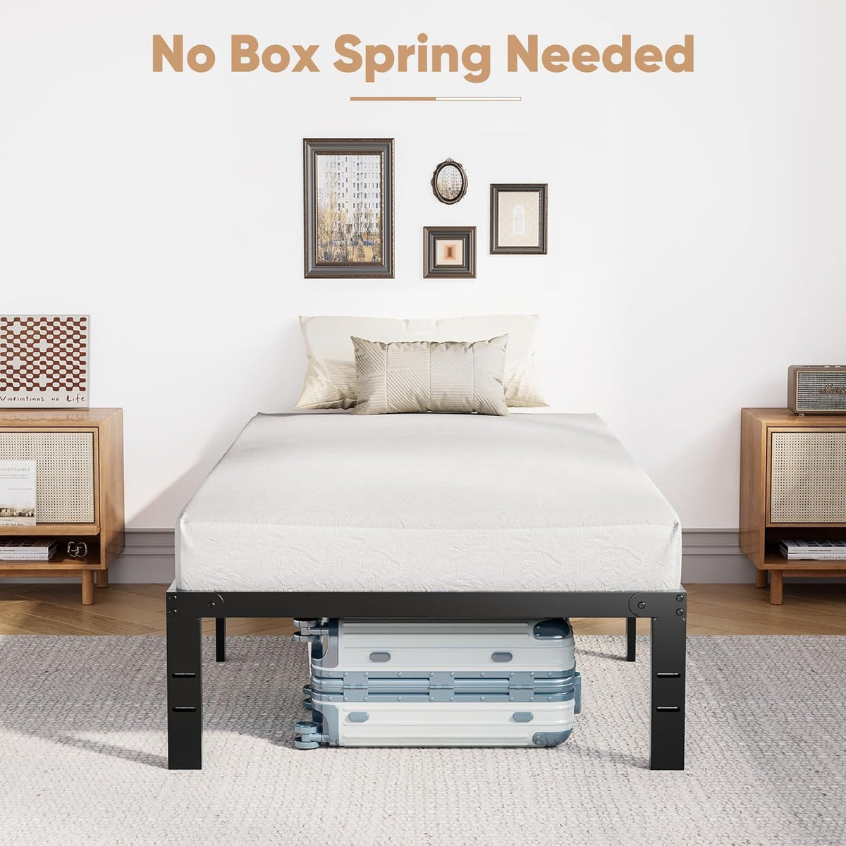 Twin Size Metal Platform Bed Frame with Steel Slat Support, Black K149