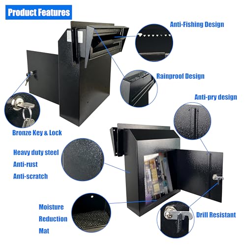 Black Galvanized Steel Locking Mailbox Door Drop Box Z17414