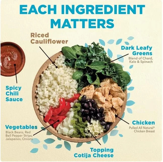 Spicy Black Beans Chicken & Riced Cauliflower Frozen Meal, 9.25 oz Pack of 6 D795