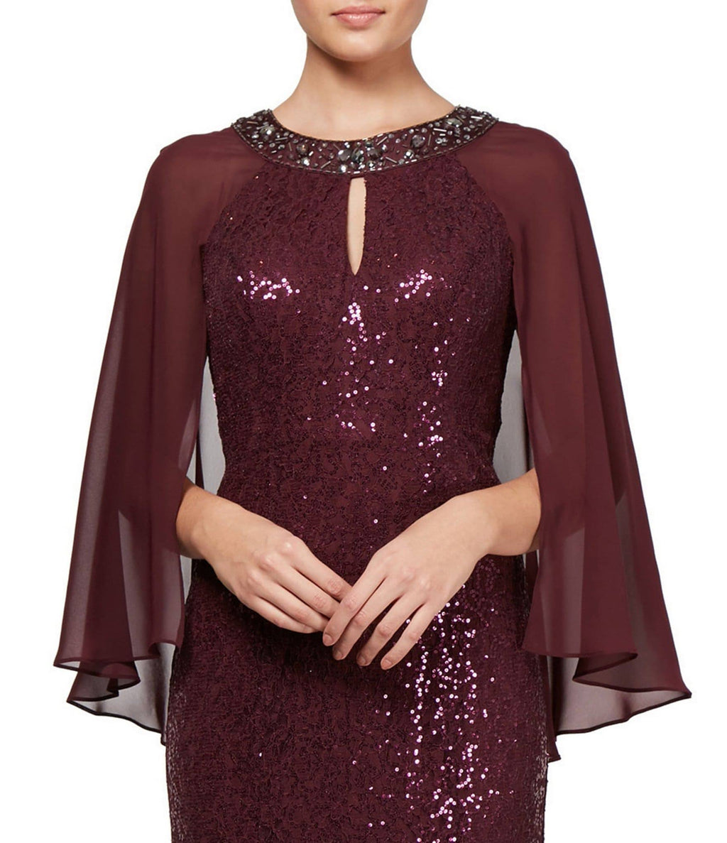 Sequin Lace Chiffon Capelet Gown S54494
