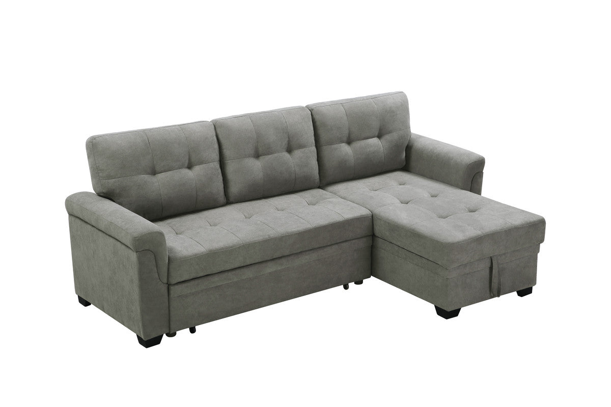 Light Gray Fabric Reversible Sectional Sleeper Sofa Chaise with Storage P997006