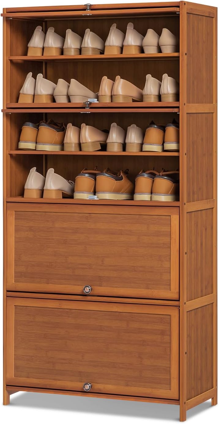 Bamboo 8 Tier Shoe Shelf Storage Rack with Flip Doors Y718089