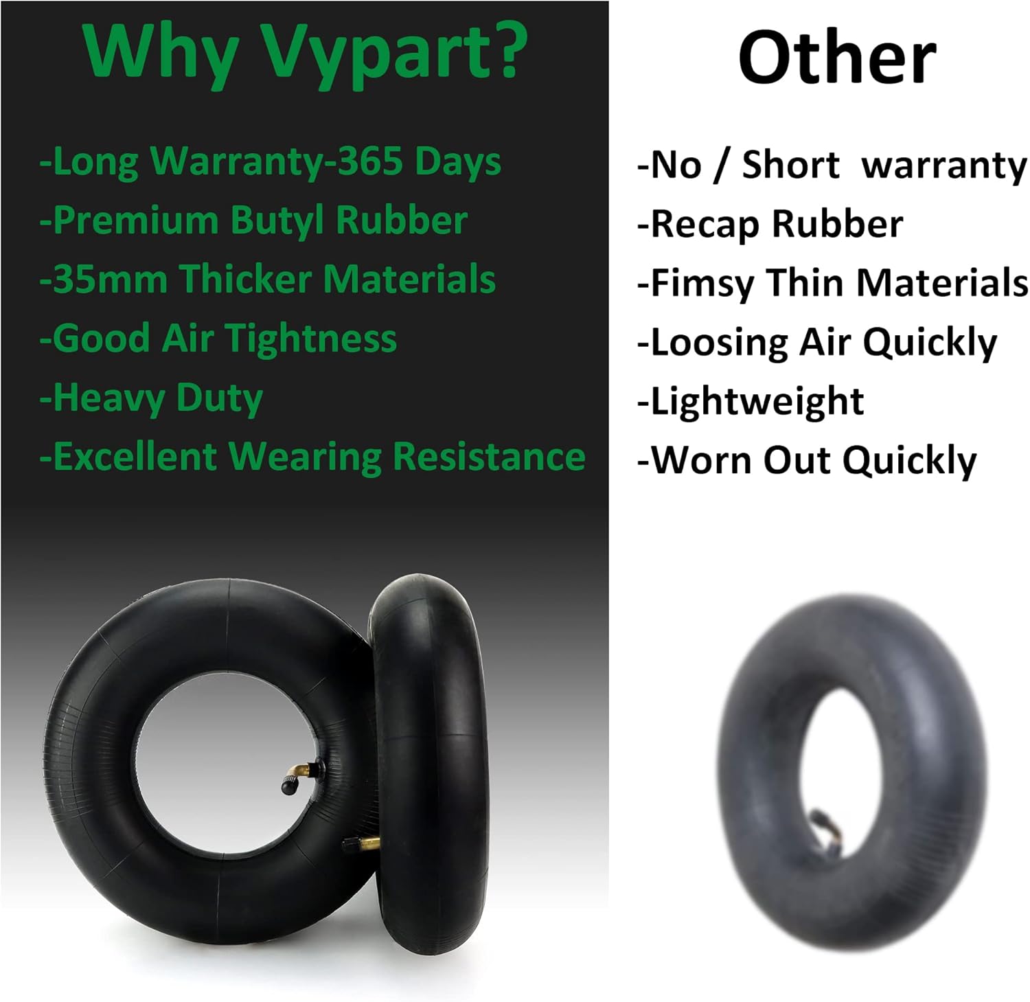 2 Pack Heavy Duty Replacement Inner Tubes with TR-13 Straight Metal Air Valve Stem Q11522