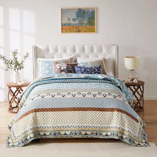 3-Piece Full/Queen Blue Quilted Bedding Set T321