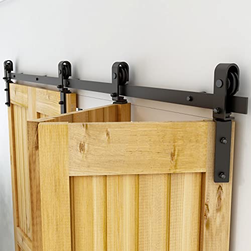 Black Track Bi-Folding Sliding Barn Door Hardware Kit F325