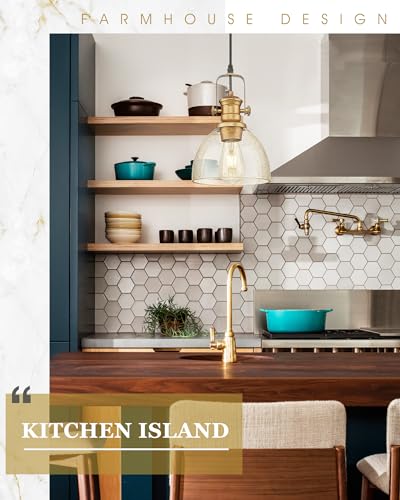 7.5" Farmhouse Pendant Lighting with Clear Seeded Glass Shade, Gold Wood Paint Finish Y76645