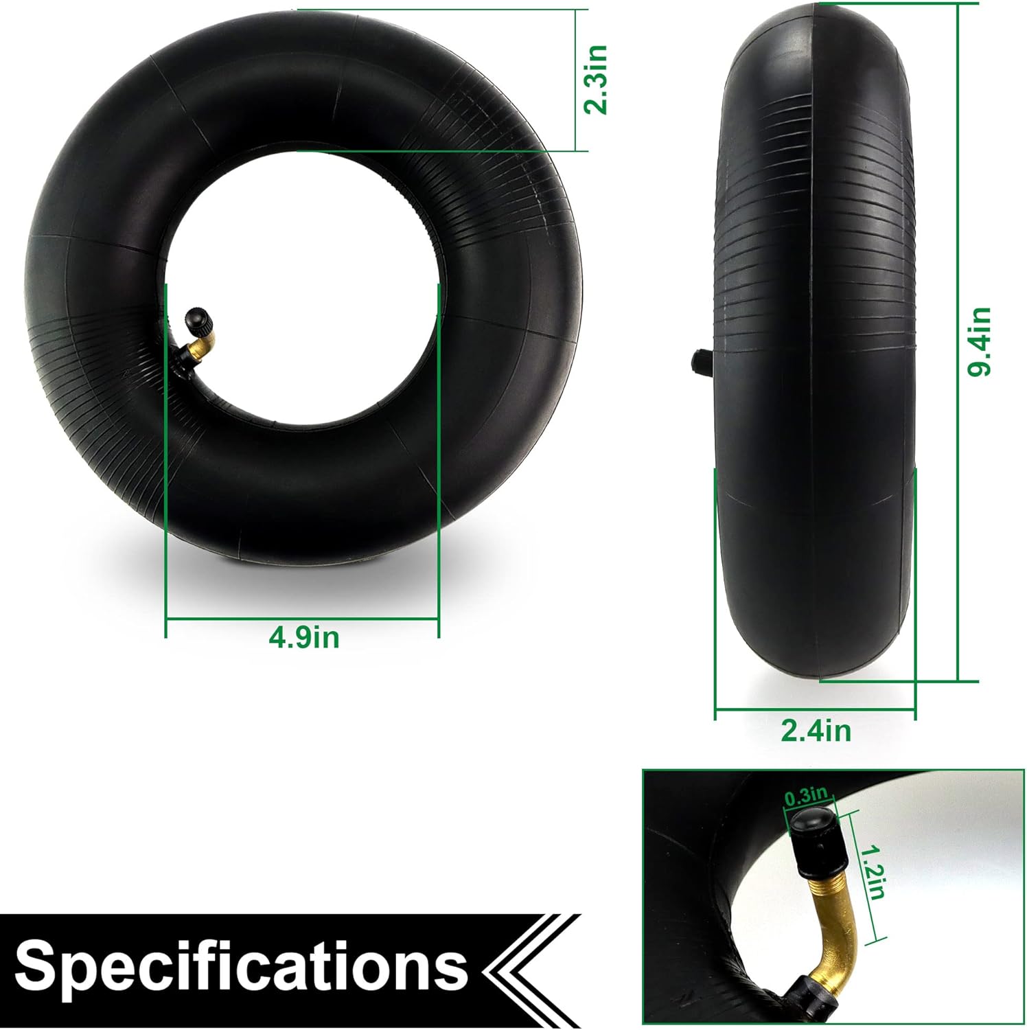 2 Pack Heavy Duty Replacement Inner Tubes with TR-13 Straight Metal Air Valve Stem Q11522
