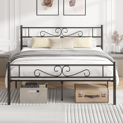 Full Size Bed Frame with Headboard, Heavy-Duty Metal Platform J83524