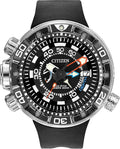 Men's Eco-Drive Promaster Sea Aqualand Depth Meter Watch in Stainless Steel with Black Polyurethane strap, Black Dial C4085
