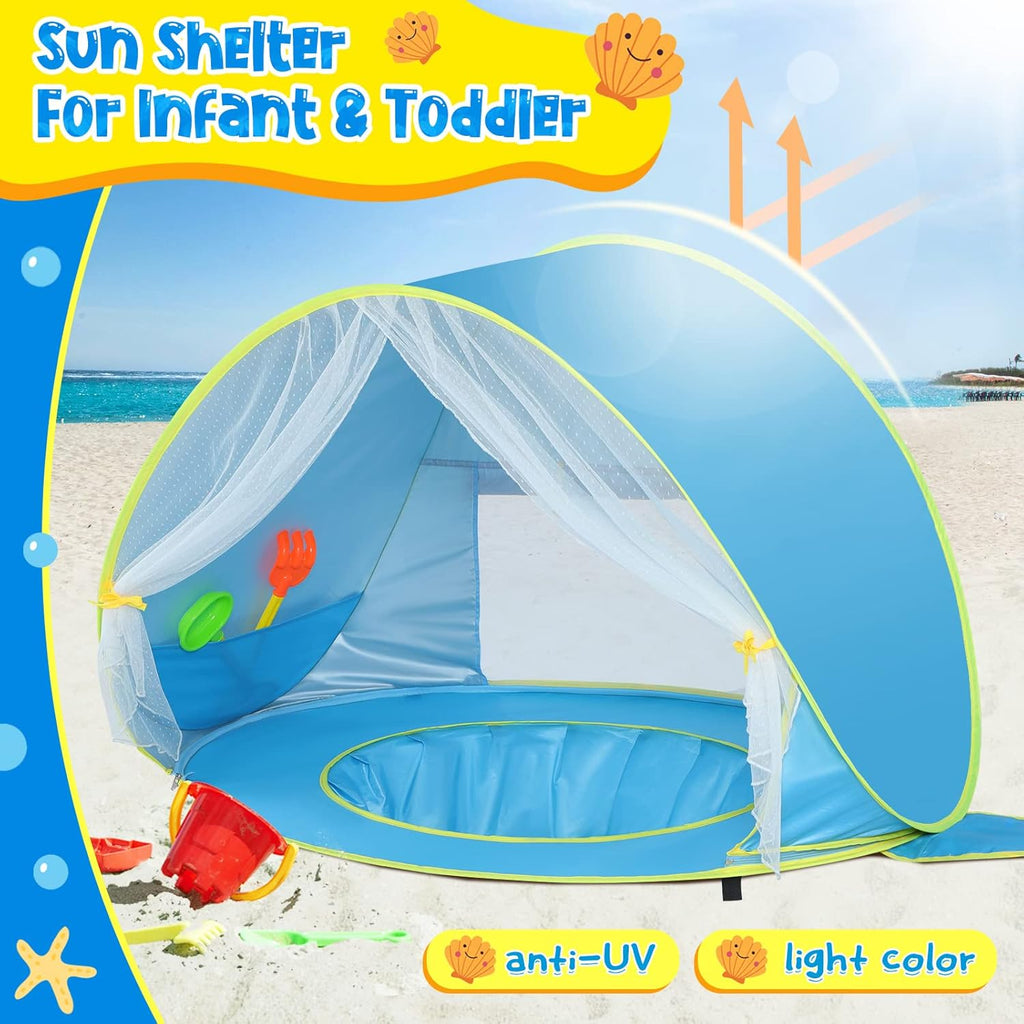 Baby Beach Tent Sun Shelter UPF50+ Pop Up Shade Pool (Front Mesh Blue) G118573