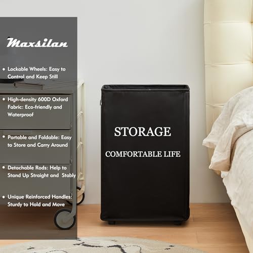 Beige 50L Collapsible Rolling Laundry Hamper N97587