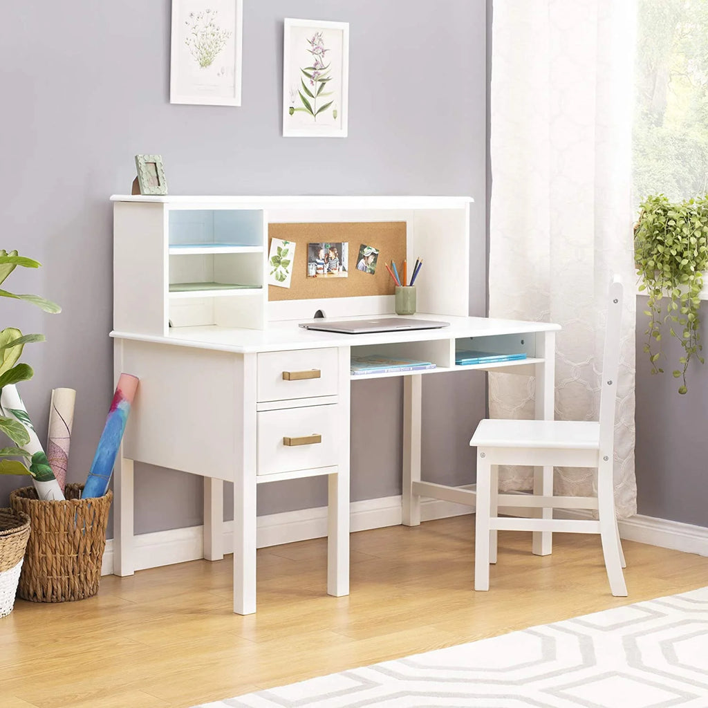 White Desk Hutch and Chair with Drawers T763977