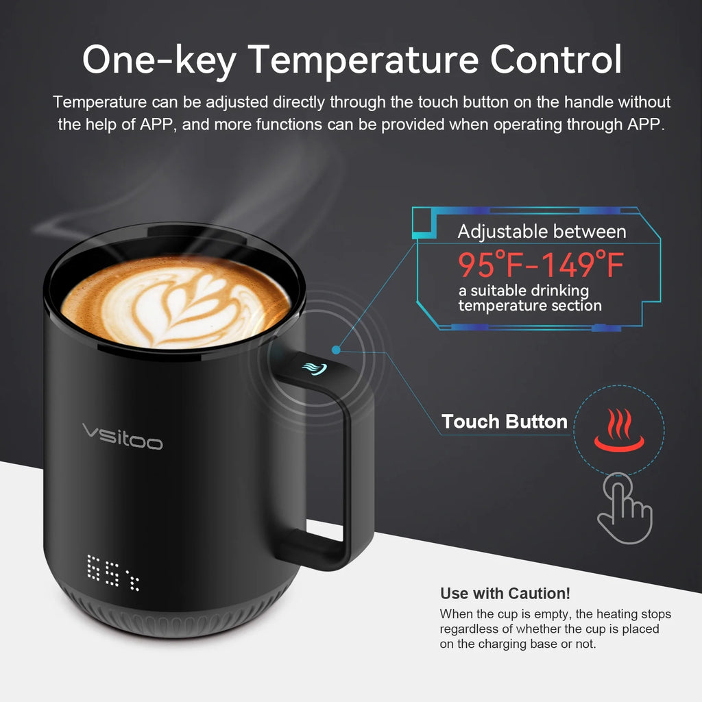 Black Self Heating Coffee Mug 10 oz with Lid P369