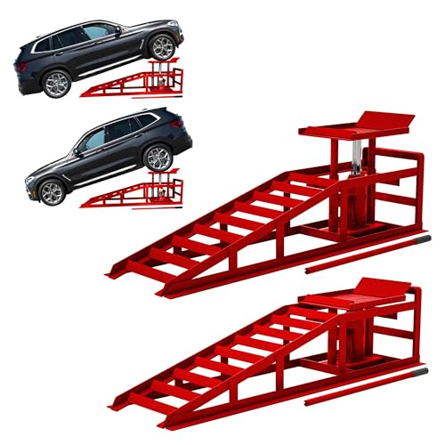 2 Pack Hydraulic Car Ramps 5T 10000lbs Low Profile Lift Height 11.61-16.21 Inches J584157