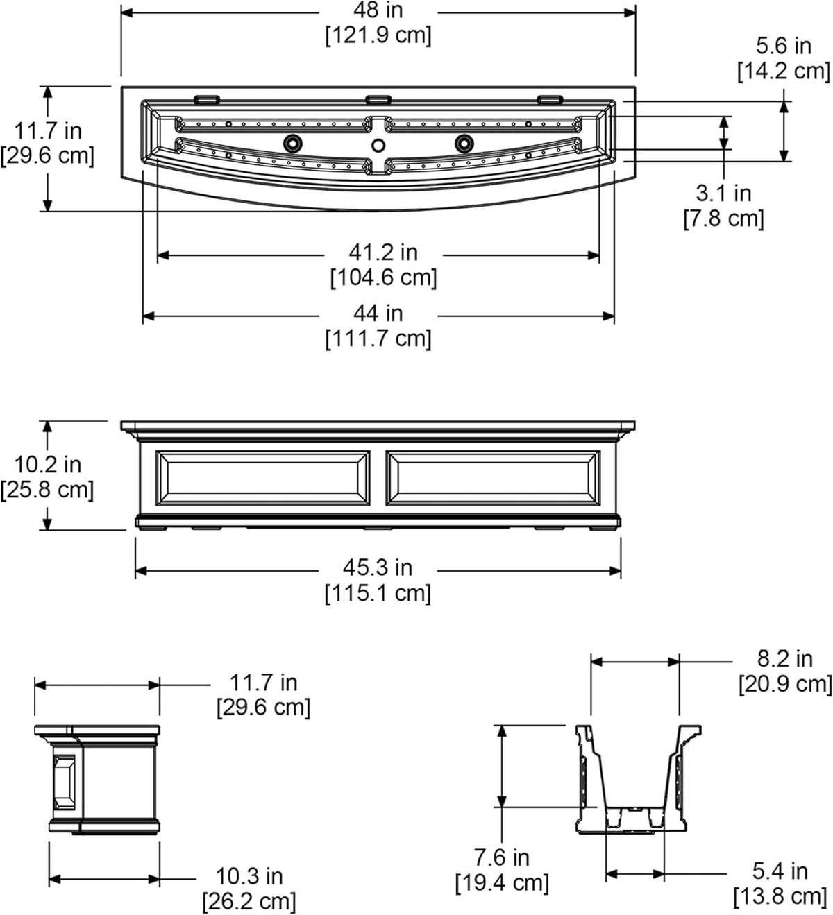 White 48in L x 11.5in W x 10in H Polyethylene Window Box V38068