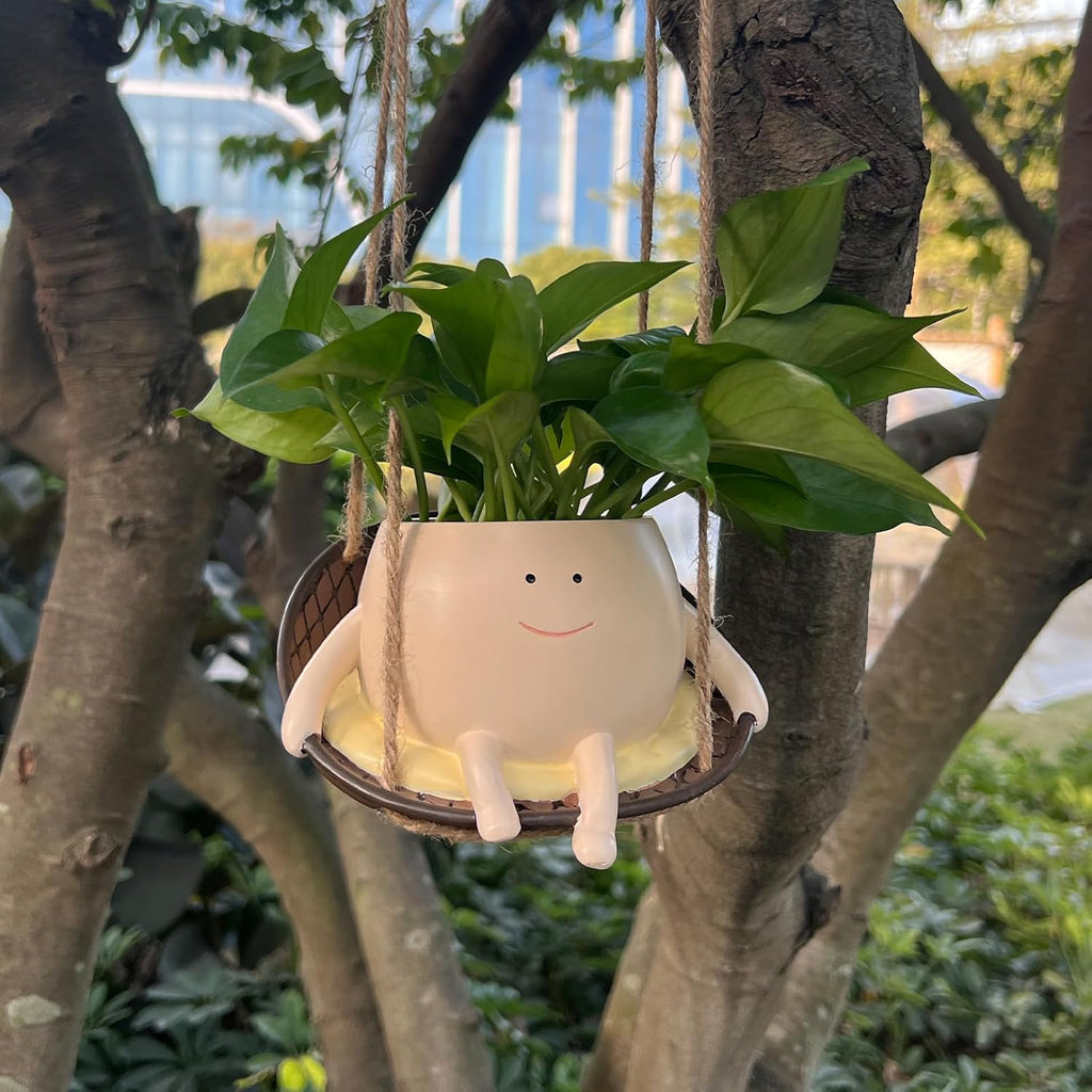 Hanging Swing Chair Planter Pot Smile Face Plant Pot for Indoor Outdoor Plants Cute Head Flower Pots T807