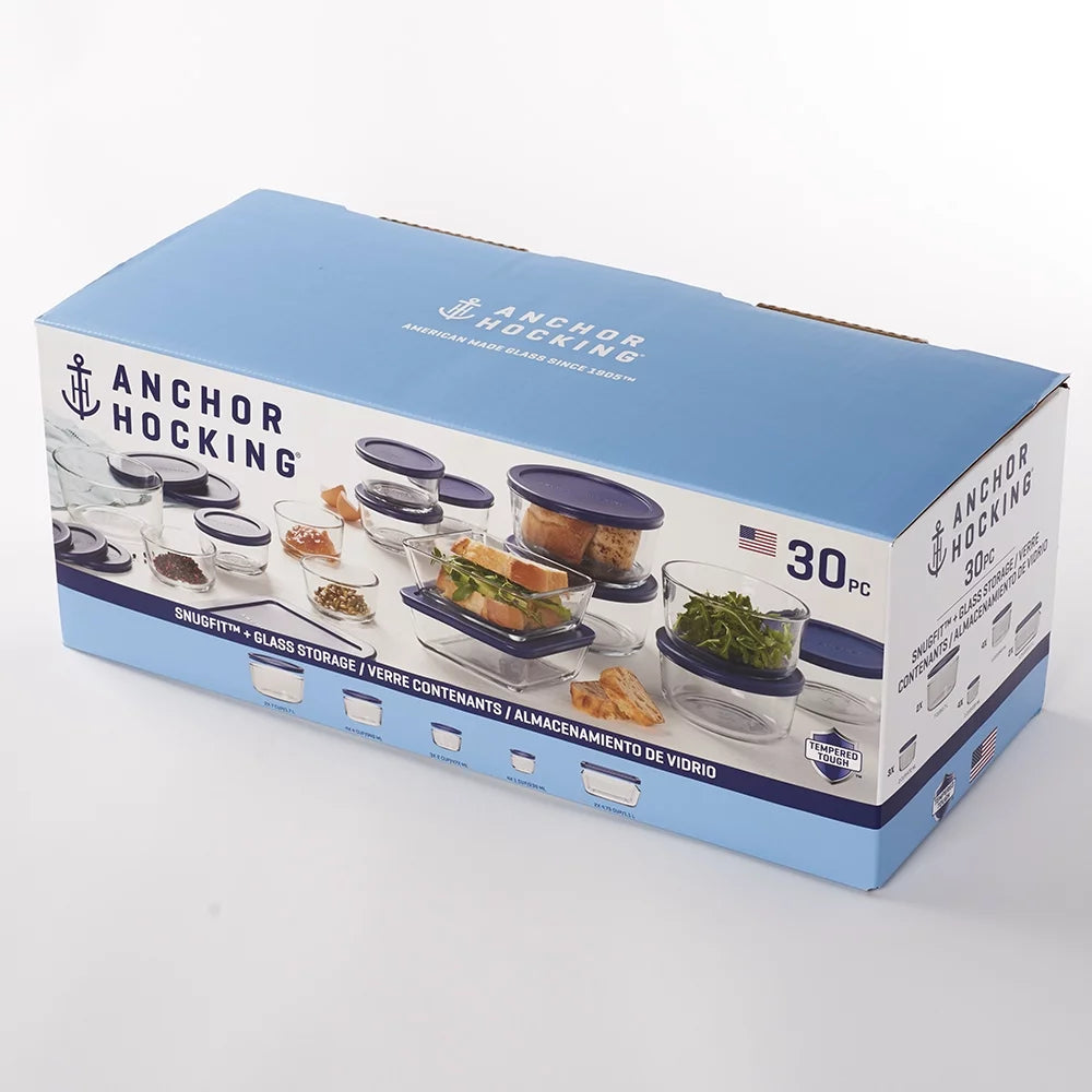 30 Piece Glass Food Storage Containers with Lids B422