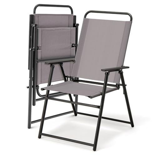 Portable Folding Chairs with Metal Frame & Armrest (4) I1681