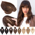 100% Real Human Hair Toppers with Bangs Silk Base 150% Density Clip in Topper 2.7”x5.1” Hair Pieces F1996