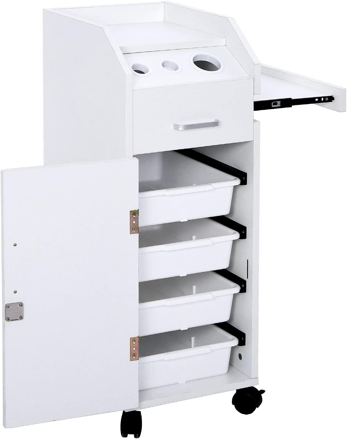Rolling Hair Salon Storage Cart with Wheels & 3 Hair Dryer Holders & Drawers & Lock L10125