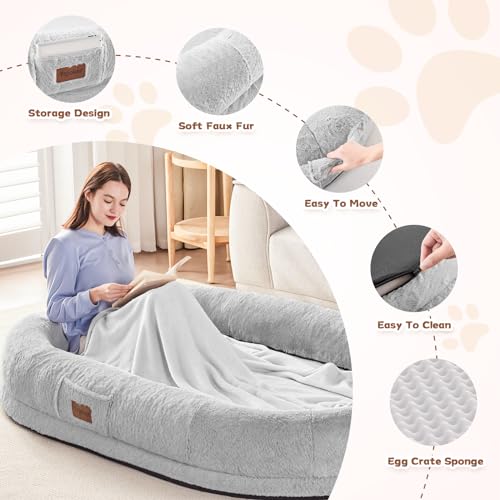 Giant Foldable Faux Fur Memory Foam Dog Bed Black B40371