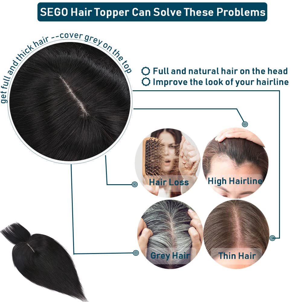 100% Real Human Hair Toppers with Bangs Silk Base 150% Density Clip in Topper 2.7”x5.1” Hair Pieces F1996