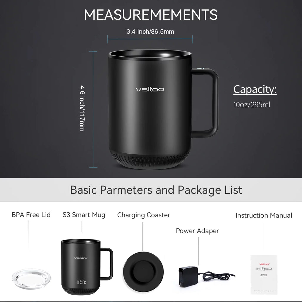 Black Self Heating Coffee Mug 10 oz with Lid P369