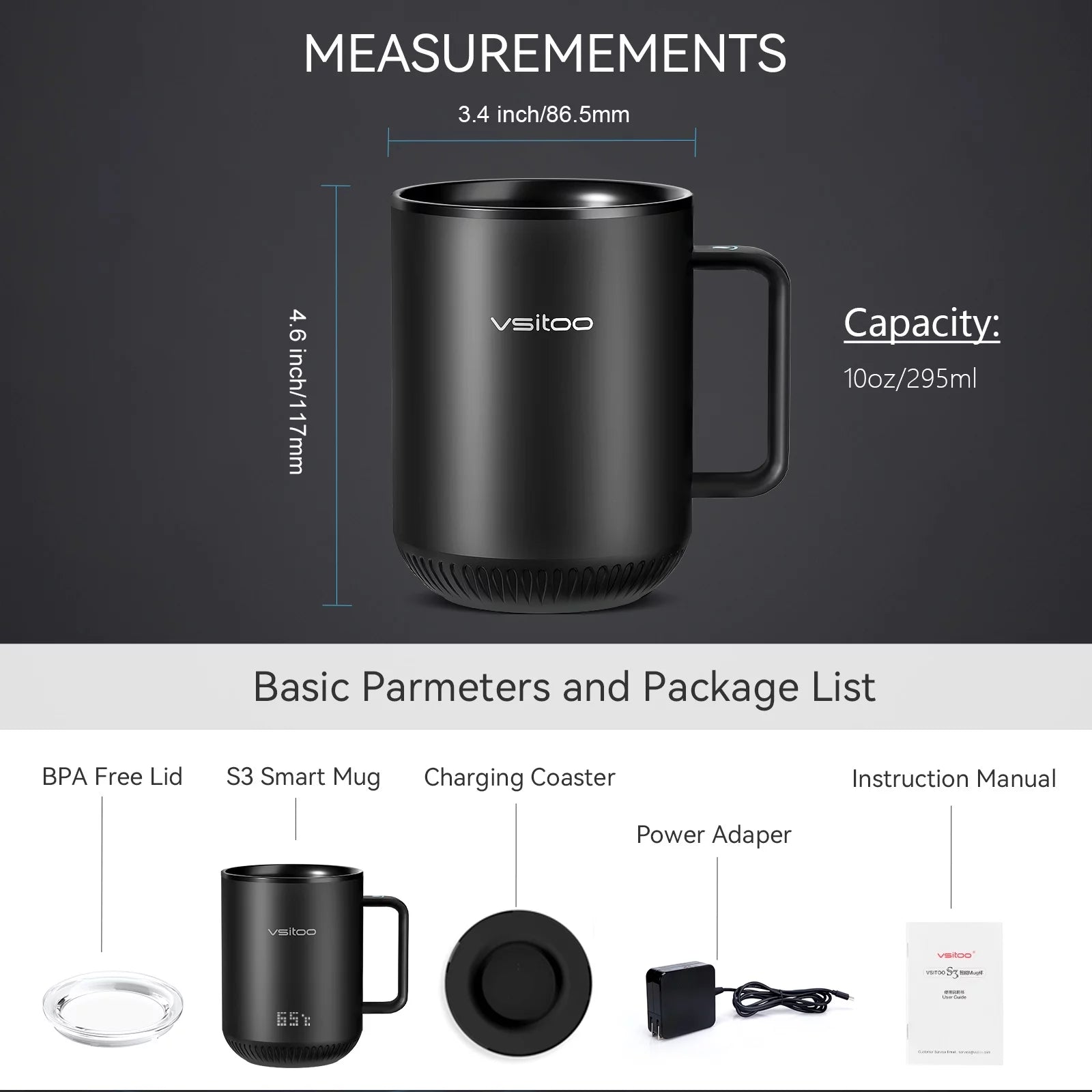 Black Self Heating Coffee Mug 10 oz with Lid P369