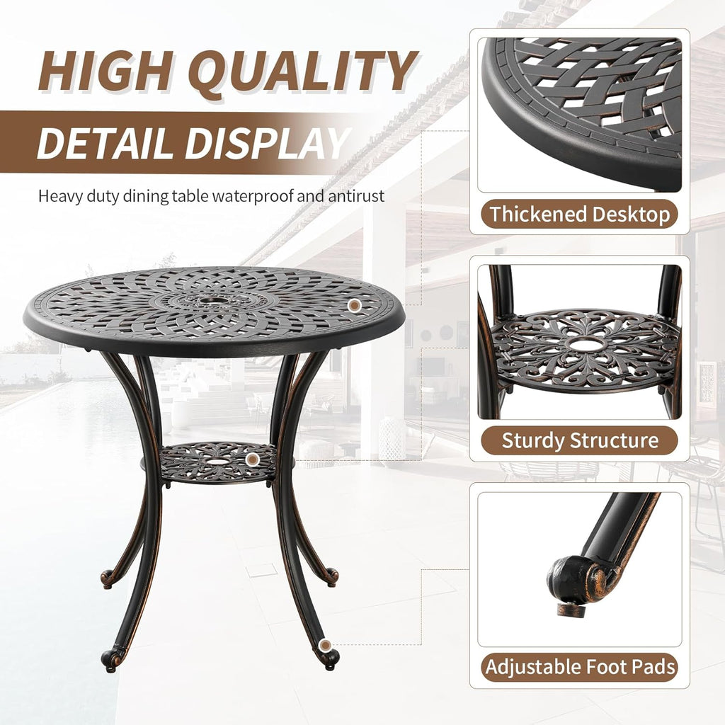 Black Metal Round Patio Dining Table with Umbrella Hole G1118