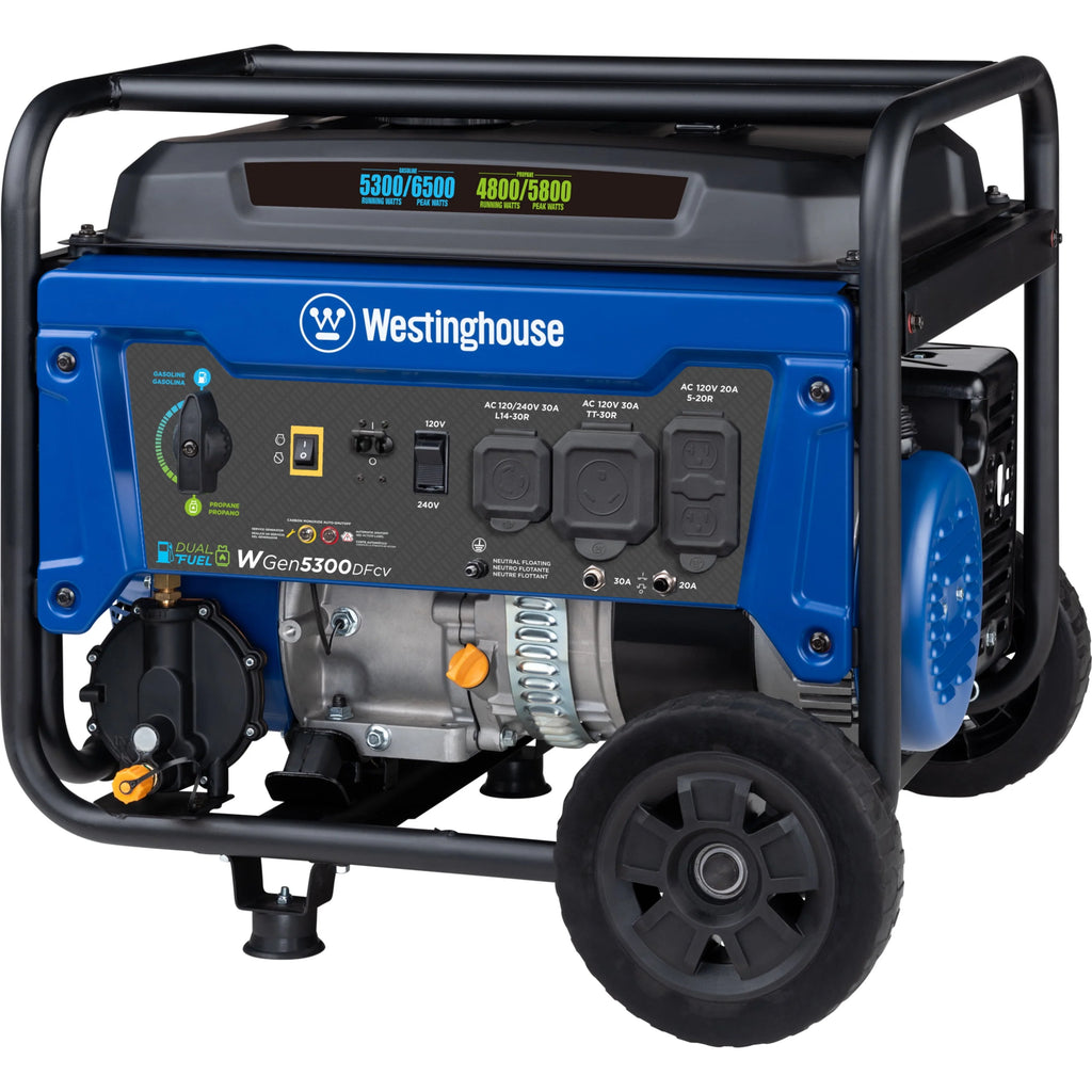 6500 Peak Watt Dual Fuel Portable Generator with CO Sensor and Wheel Kit F41062